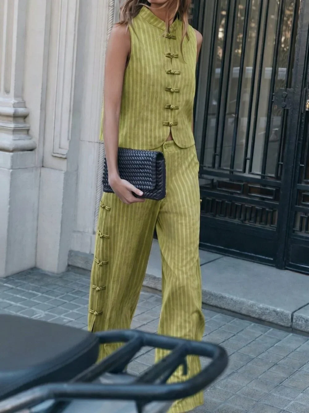 Green Casual Women's Sleeveless Vest And Wide-Leg Pants Set